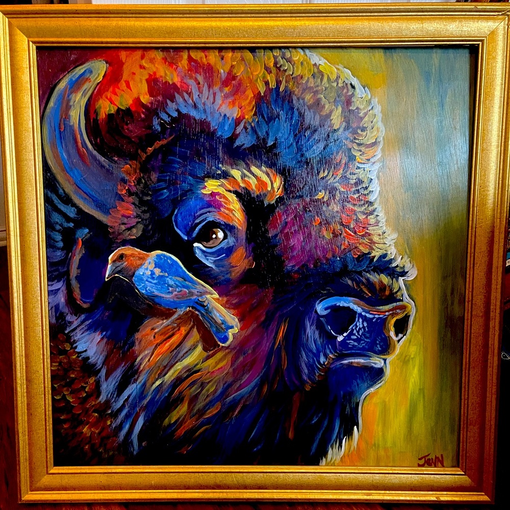 Original Western Painting of Buffalo Bull